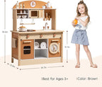 ROBOTIME Wooden Play Kitchen Set, Play Kitchen Set for Kids with Realistic Design, Kids & Toddlers Kitchen Playset with Dishwasher, Toy Kitchen Set for Boys and Girls Ages 3+ (Brown)