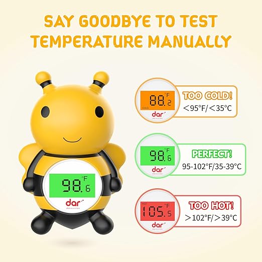 Baby Bath Thermometer, Digital Water Temperature Thermometer with 3 Color Backlit and Temperature Warning, Safety Bath Tube Thermometers Floating Toy for Infant, Toddler（Bee）