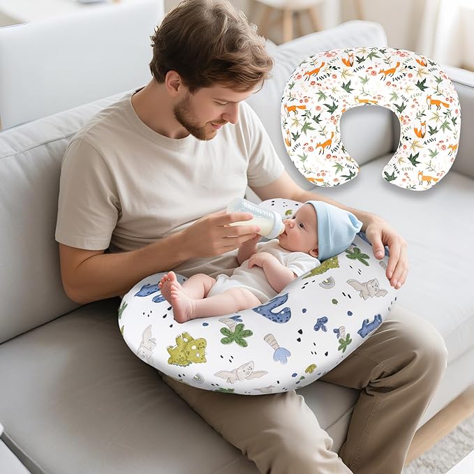 Nursing Pillow Covers 2 Pack – Soft Breathable Cotton, Fits Standard Breastfeeding Pillows, Washable & Hypoallergenic for Newborn Baby Girls & Boys,Cover Only