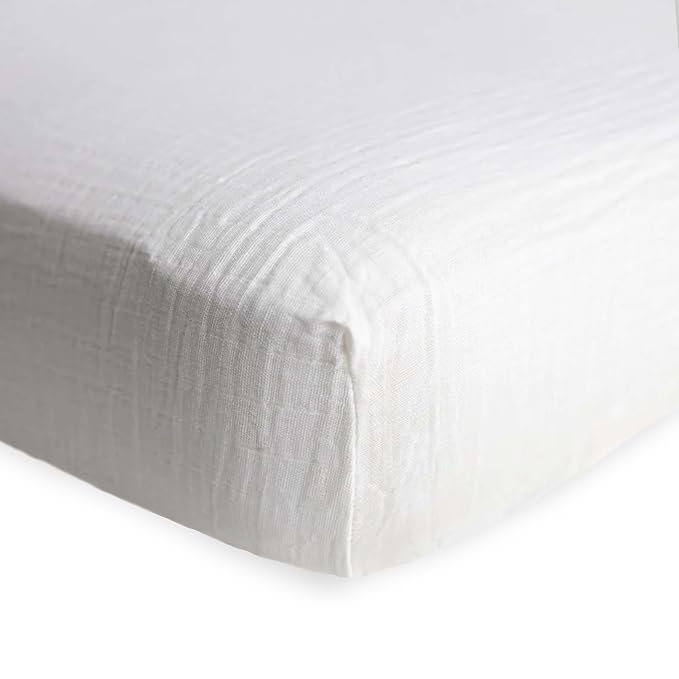 Little Unicorn Premium Crib Sheet | Breathable & Super-Soft Muslin Fabric (White)