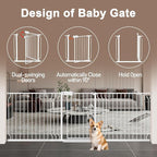 WAOWAO Baby Gate 100-109.41" Extra Wide Pressure Mounted Walk Through Swing Auto Close Safety White Metal Toddler Kids Child Dog Pet Puppy for Stairs,Doorways,Kitchen