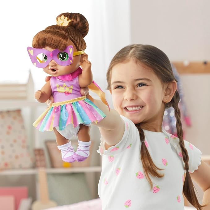 Baby Alive Super BFF Sophia Sparkle Brown Hair Dress Up Baby Doll Playset, 11 Inches, Toys for 3 Year Old Girls & Boys & Up (Amazon Exclusive)