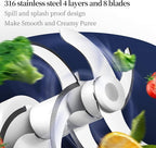Baby Food Maker Mini Cute and Small Food Processor Puree Blender Grinder Chopper with 2 Glass Bowls(0.6L+0.3L) 8 Blades Electric (Without Battery) -2 Bowls