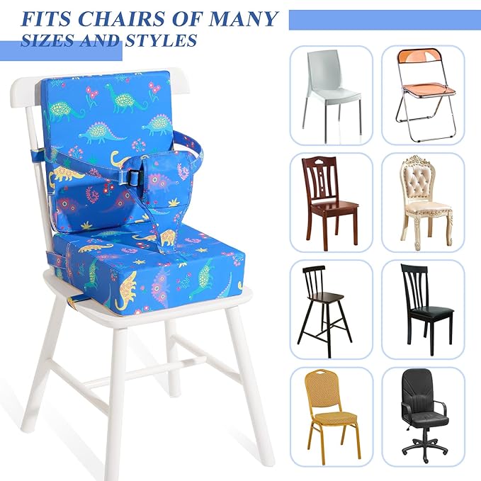 Toddler Booster Seat for Dining Table, Dinosaur Booster Seat for Table with Backrest and Adjustable Seat Belts Non-Slip Bottom Portable Booster Seat Increasing Cushion for Kid Baby Eating Travel Home