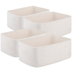 4 Pack Small Storage Shelf Baskets for Organizing, Mini Woven Rope Storage Bins for Towels, Cute Decorative Closet Organizer，Baby Nursery, Gift Empty Baskets -13''Lx8.66''Wx5.11''H-White