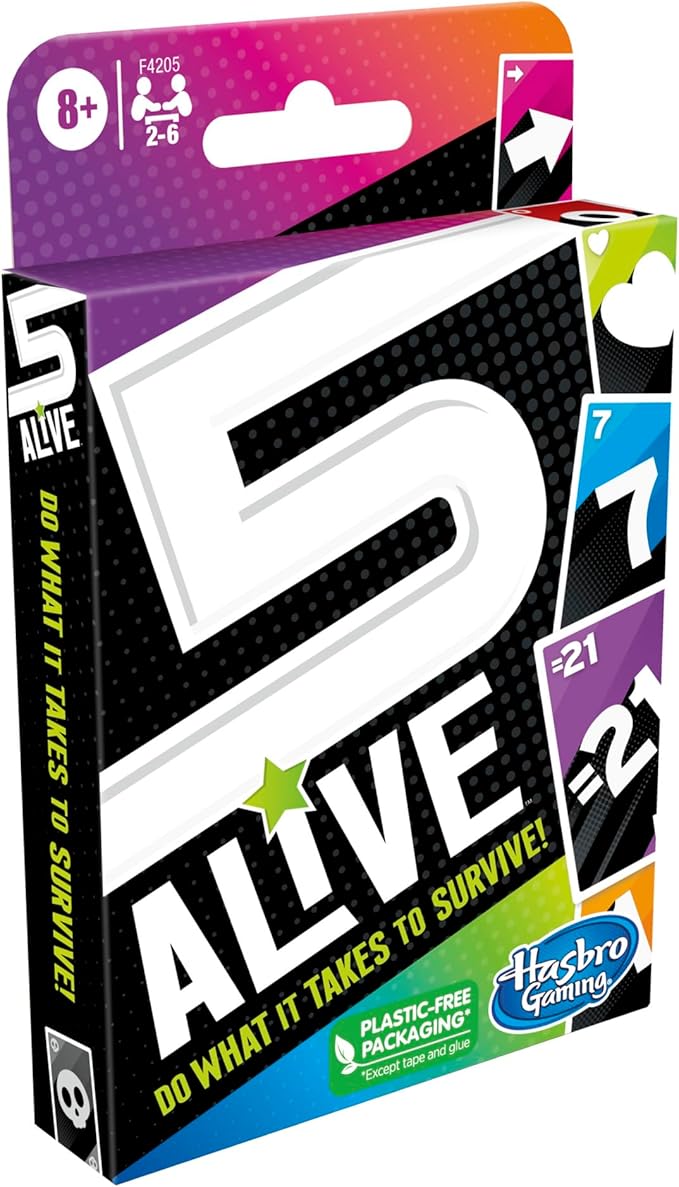 Hasbro Gaming 5 Alive Card Game, Fast-Paced Game for Kids and Families, Easy to Learn, 2 to 6 Players, Fun Summer Activities, Vacation Travel Essentials, Ages 8+