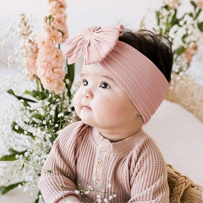Baby Bows Headbands Nylon Hairbands Baby Girl Bows Hair Accessories for Infant Toddler Essentials (Pink Light/Deep Purple, mid)