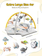 Shell Baby Play Mat, Play Mat for Babies 0-6 6-12 Months, Tummy Time Mat w 6 Detachable Toys, Enlarged Infant Activity Mat for Sensory & Motor Skill Development Boho Ocean Theme Baby Play Gym (White)