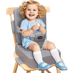 Toddler Booster Seat for Kitchen Chair, 2-in-1 Dining Table Booster Seat with Backrest & Adjustable Straps – Easy-Clean, PU Portable Toddler Eating Travel Increasing Cushion-Light Grey