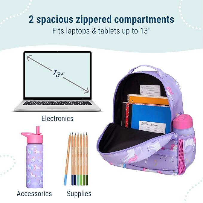 Wildkin ECO rPET 15-inch Kids Backpack – Sustainable, Padded, Adjustable – Unicorn