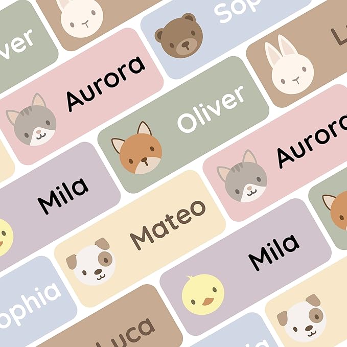 Personalized Name Labels for Kids (120) – Custom Waterproof & Durable Stickers for Clothing, Daycare, Office & School Supplies - Babyanimals