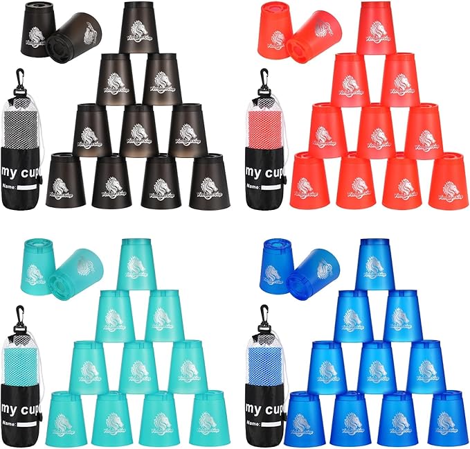 yeesport 48 Pcs Sport Stacking Cups, Sport Training Game for Challenge Competition, Plastic Stacking Cups, Classic Family Game for Kids and Adults, Red+Blue+Green+Black