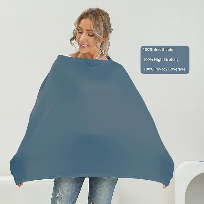 Breathable Car Seat Cover for Babies – Multi-Purpose Soft Rayon Nursing Cover for Breastfeeding, High Stretchy Infant Carseat Canopy, Stroller Cover (Smooth Rayon, Blue)