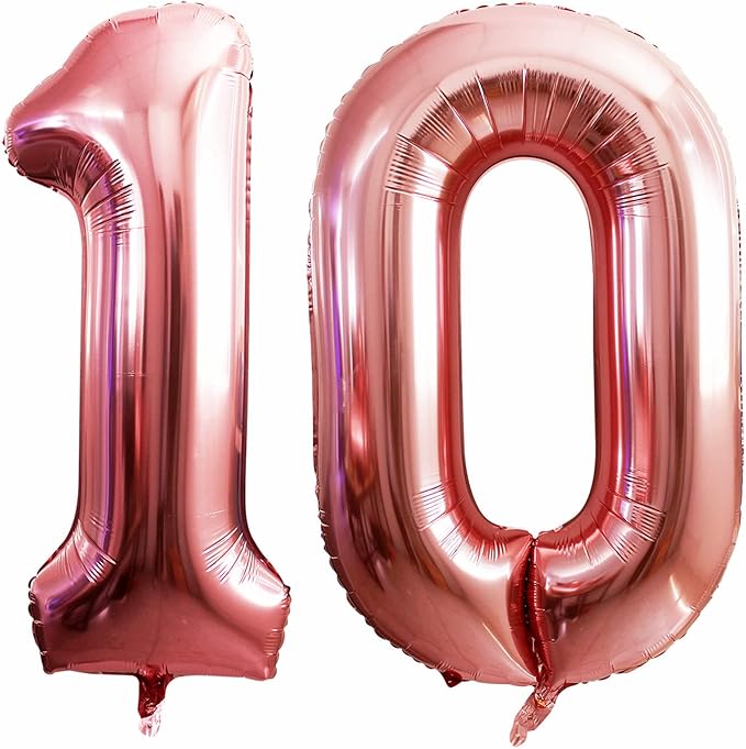 GOER Number 10 Balloons for 10th Birthday Party Decorations,42 Inch Jumbo Foil Helium Balloons for 10th Anniversary (Rose Gold)