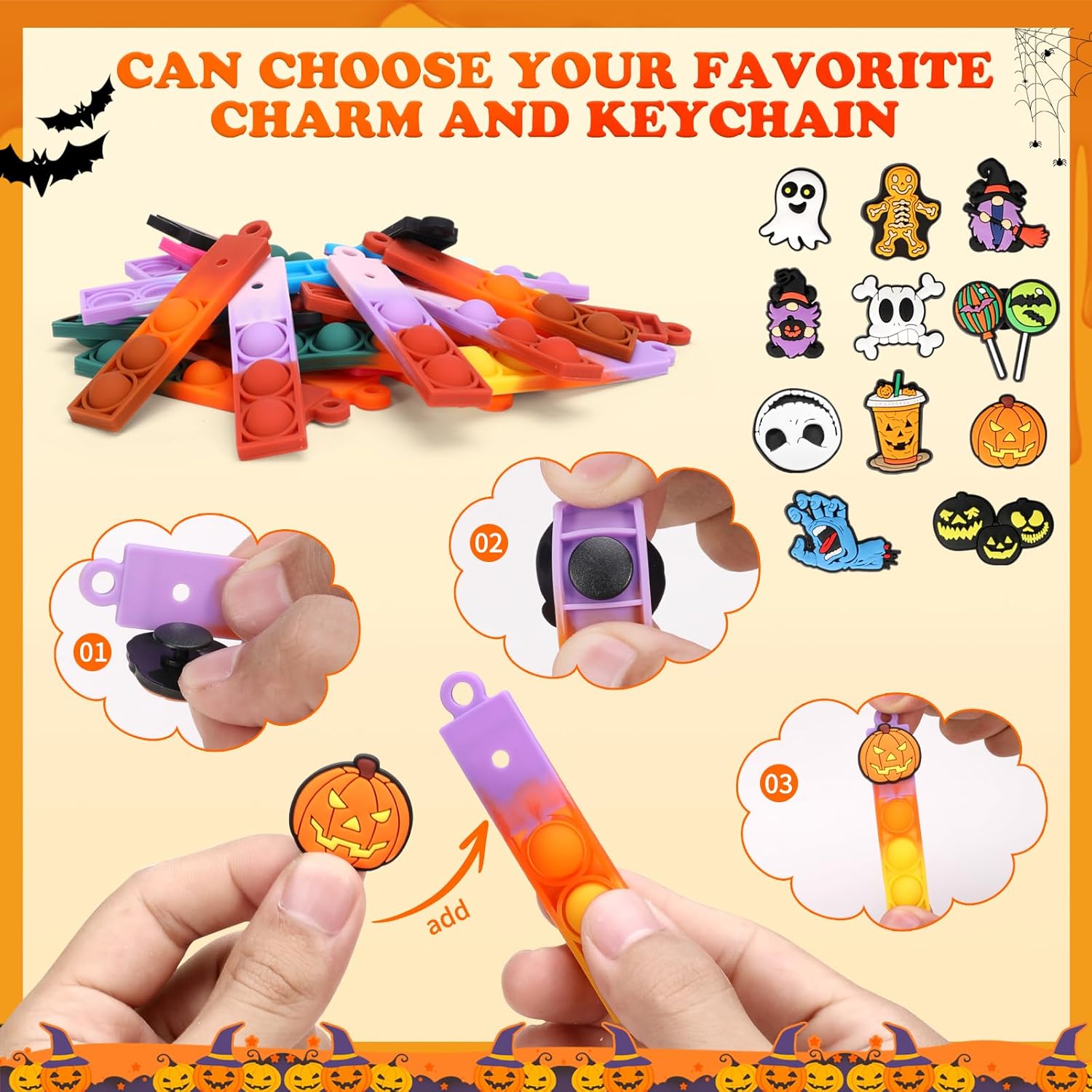 24pcs Halloween Mini Pop Fidget Toys Bulk Halloween Party Favors for Kids Pop Keychain Sensory Toys Bag Fillers Pop Toddler Birthday Carnival Treasure Classroom Prizes Stress Reliever Desk Toys