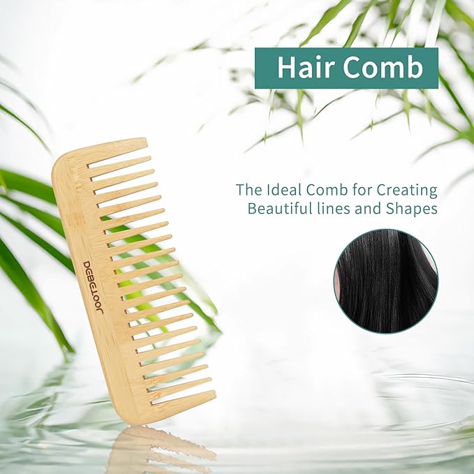 Bamboo Hair Brush Set, Natural Wooden Bamboo Comb Paddle Detangling Hairbrush for Hair Growth - Wide-tooth and Tail Comb Suitable for Thick/Thin/Curly/Dry Hair
