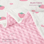 Strawberry Baby Blankets for Girls, Soft Nursery Minky Blankets with Muslin and Dotted Fleece Back 30x40 inches, Receiving Bed Quilt for Newborn, Infants, Toddlers