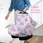 Rquite All-in-1 Car Seat Cover Baby, Carseat Covers for Girl Boy, Stretchy Soft Infant Car Seat Cover, Multi-use Baby Carrier Cover, Car Seat Canopy, Stroller Sun Shade, Nursing Breastfeeding Cover