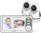 Split-Screen Baby Monitor with 2 Cameras No WiFi, 30H Battery, Pan-Tilt-Zoom, Monitor para bebés with Night Vision, 2-Way Audio, Room Temp Sensor, Lullaby, Plug & Play - Ideal for Travel