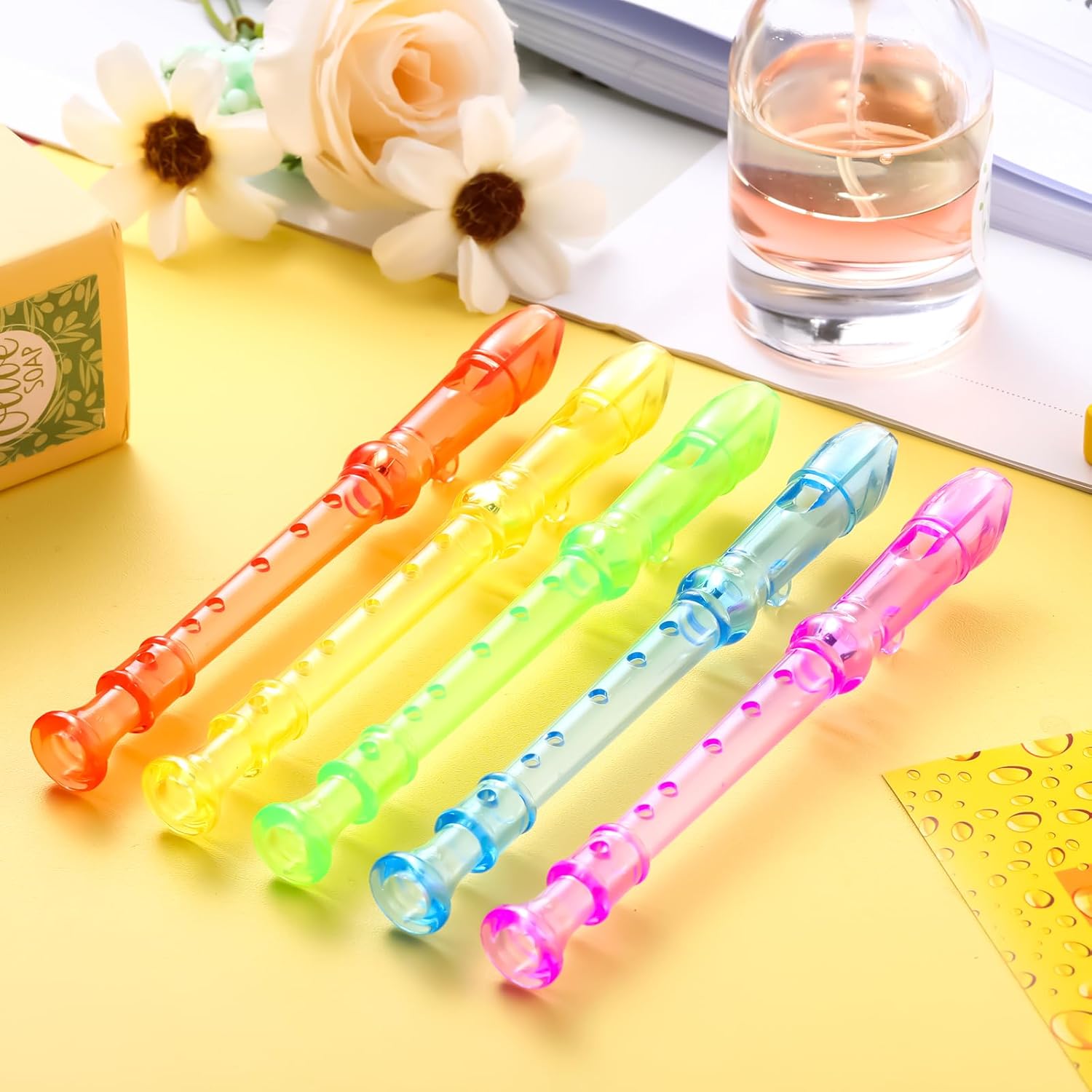 100 Pieces Mini Translucent Soprano Recorder Plastic 6 Hole Soprano Descant for Kids Bulk Baroque Style Musical Recorders Bulk for Beginners Kids Flute