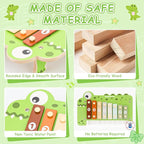 Baby Piano Xylophone Musical Toys - 2 in 1 Wooden Montessori Crocodile Toys for Toddler Kids, 8 Multicolored Key Keyboard Instruments, Preschool Educational Musical Learning Toy for Girls Boys