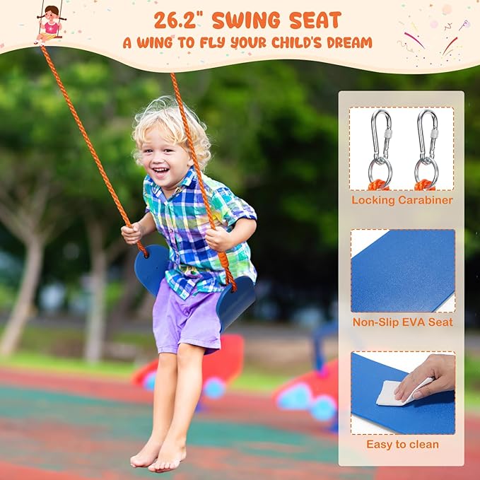 Swing Set for Backyard with Stand - Heavy Duty 440lbs Metal A-Frame Outdoor Playset with 32" Saucer Swing & 26.2" Seats