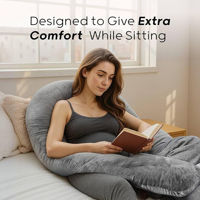 Nuliie Pregnancy Pillow for Sleeping, U Shaped Full Body Pillow Pregnancy Pillows, Maternity Pillow Support for Back, HIPS, Legs for Pregnant Women, with Washable Velvet Cover (Grey)