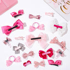 18pcs Pink Hair Bows for Baby Girls,Toddler Girls and Teen Girls.Alligator Hair Clips,Hair Barrettes,Hair Ties,Snap Clip Hairpins.Handmade Hair Accessories Gift Set