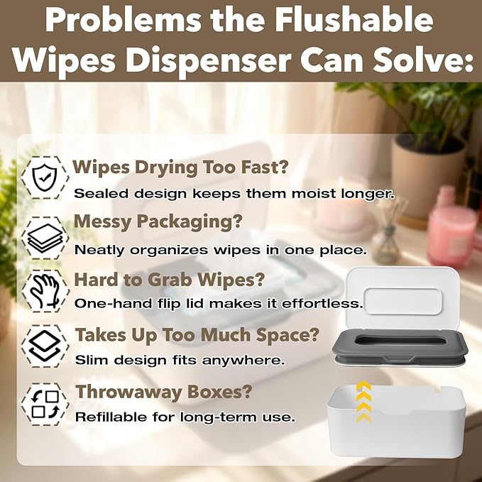 Flushable Wipes Dispenser, Wipes Case Baby Wipe Holder Durable PP Material for Nursery & Home, Keeps Wipes Fresh, Non-Slip, Easy Open & Close
