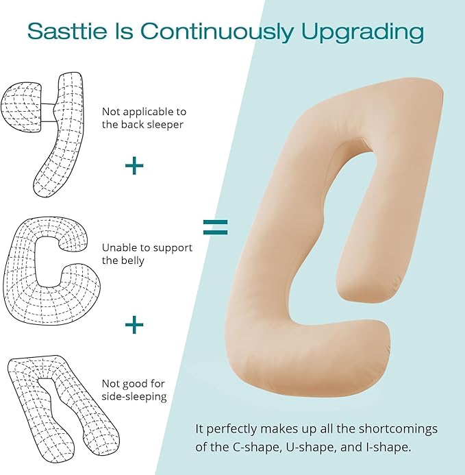 Sasttie Pregnancy Pillows for Sleeping, U Shaped Cooling Full Body Pillow with Removable Cover, Pregnant Women Must Haves, Maternity Essential, Beige