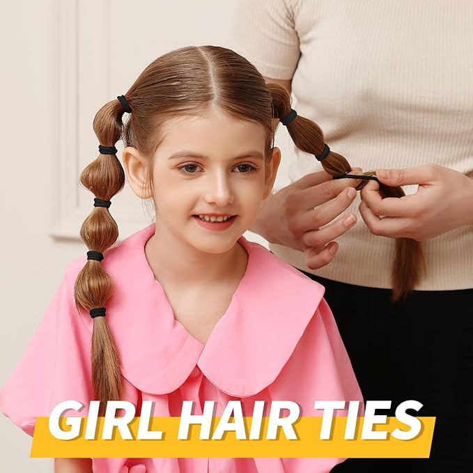 YGDZ 300PCS Black Cotton Hair Ties: Mini Elastic Ponytail Holders and Seamless Hair Bands for Little Girls, Kids, and Toddlers