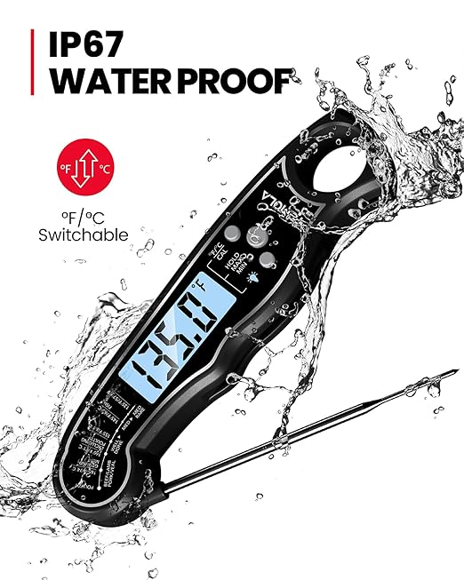 TEMOLA Meat Thermometer, Instant Read Food Thermometer with LCD Backlight Calibration, Waterproof Ultra Fast Digital Cooking Thermometer for Candy Deep Fry Liquids Beef Kitchen Baking Smoker Grill BBQ