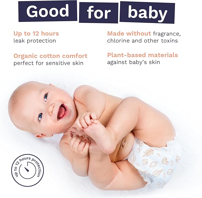 Pura Size 6 Eco-Friendly Diapers (29+ lbs) Totally Chlorine Free (TCF) Hypoallergenic, Soft Organic Cotton, Sustainable, up to 12 Hours Leak Protection, Allergy UK, 1 Packs of 18 Diapers