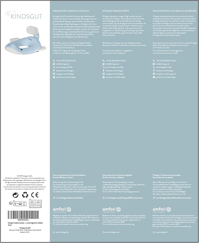 Kindsgut Potty Training Seat in whale design, designed in Germany, suitable for all toilet shapes non-slip toilet seat, Light Blue