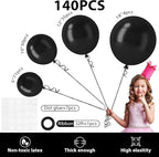 140pcs Balloon Arch Kit, Black Balloons of Different Sizes Pack of 18 12 10 5 Inch Party Balloon Kit for Birthday Party or Balloon Arch as Graduation Wedding Baby Shower Anniversary Party