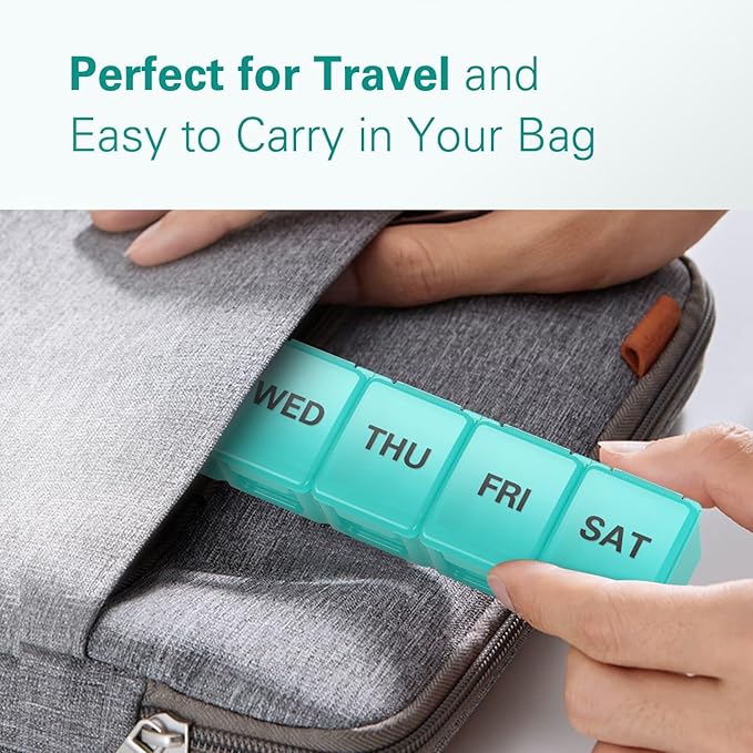 BUG HULL Weekly Pill Organizer Large 2 Packs, Extra Large Travel Pill Organizers, Pill Box 7 Day, Travel Pill Case, Medicine Pill Organizer for Vitamins, Supplements and Medications (Black+White)