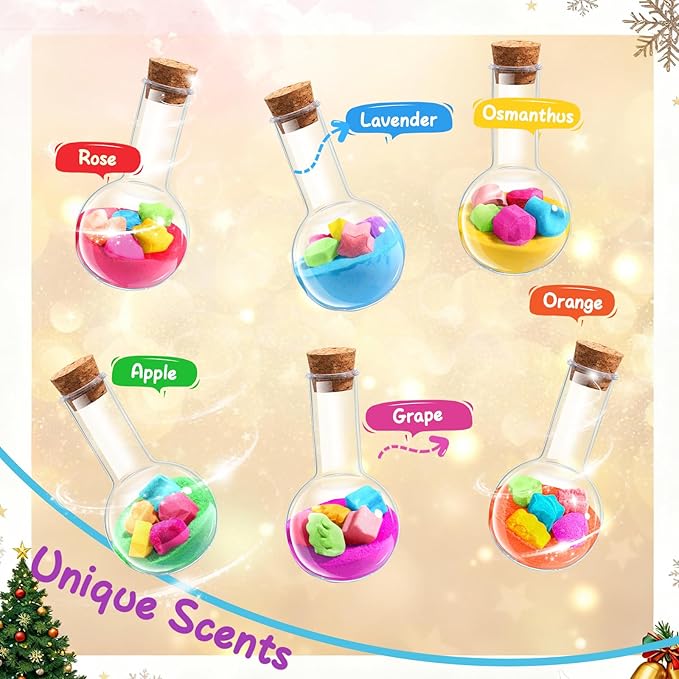 MeCids Magic Potion Bubble Bath Bombs for Kids -Bath Color Tablets Bath Potions for Toddlers Ages 4-12 Fun Science Kit Gift for Birthday, Halloween，Christmas- 6 Pack (Shaped Gems & Stars)