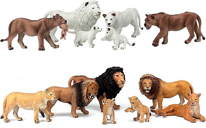 FUNSHOWCASE African Jungle Animals Toy Lions Figure Realistic Plastic Figurine Playset Lot 13-Piece