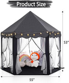 Monobeach Princess Tent Girls Black Large Playhouse Kids Castle Play Tent with Star Lights Gift Toy for Children Indoor and Outdoor Games