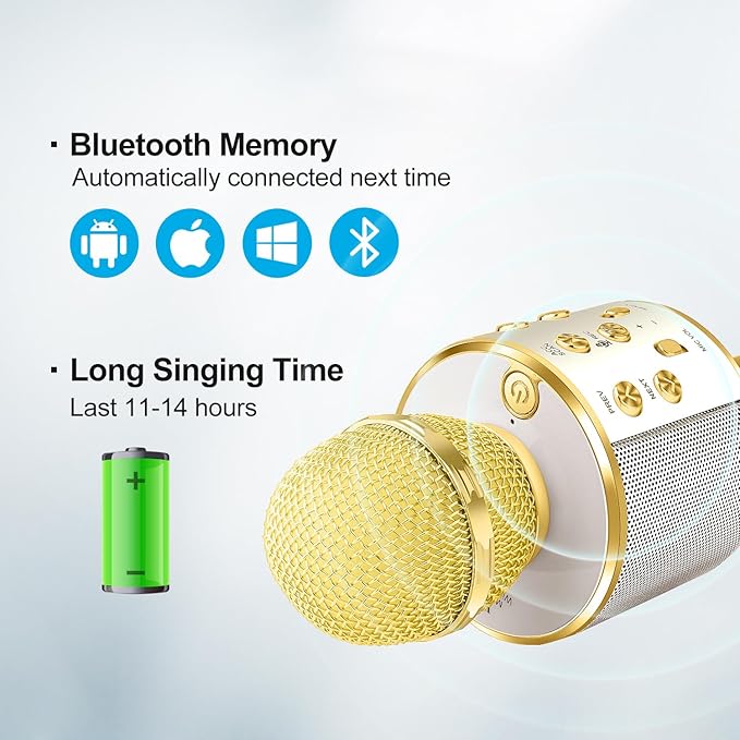 Microphone for Kids Voice Changer Karaoke Microphones Boy Girl Gifts Age 3-12 Portable Child Microphone Karaoke Kid Wireless Bluetooth Microphones Birthday