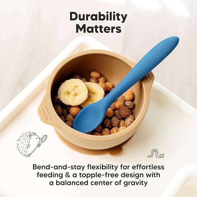 KeaBabies Silicone Baby Spoons, Self Feeding 6-12 months - 3-Pack Baby Weaning Eating Utensils, Toddler First Food Training Spoon, Infant, Kids Feeding Supplies Essential Set, Dishwasher-safe (Kea)