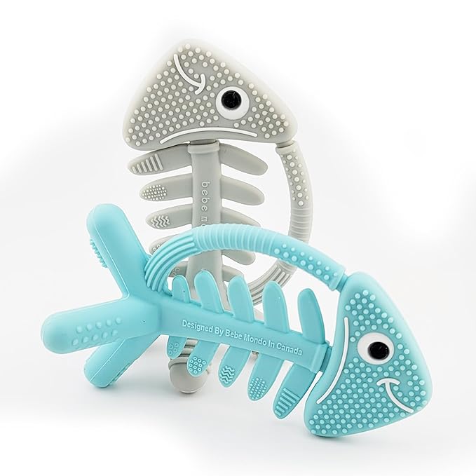 Infant Toys, Teething Toys for Babies 0-6 Months, Baby Teether 3D Fish Hand Pacifier Silicone, Soft-Textured Newborn Infants Baby Toys for Teething Relief 6-12 Months, USA Patent Pending(Grey)