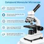 Microscope for Adults 40x-2000x Compound Microscope with Dual LED Illumination for School, Home, Lab, Beginners