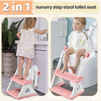 2 In 1 Potty Training Toilet Seat & Toddler Step Stool, Bottom Triangle Stability Toddler Toilet Seat, Adjustable Step & Seat Height Potty Seats (Pink)