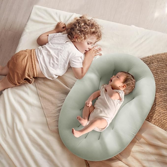 Baby Lounger for Newborn: Portable & Lightweight Pillow for Tummy Time Playtime & Diaper Changes - Skin-Friendly & Breathable for 0-12 Month Supervised Use