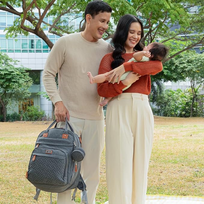 BabbleRoo Extra Large Diaper Bag Backpack, Expandable Baby Bag with Up to 50% More Capacity - Travel Essentials Baby Bag Tote with Changing Pad, Stroller Straps & Pacifier Case - Unisex, Dark Gray