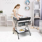 INFANS Baby Changing Table, Folding Diaper Station Portable Nursery Organizer with Safety Belt and Large Storage Racks for Newborn Baby and Infant (Black)