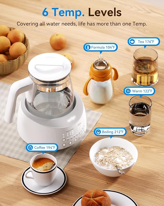 Bottle Warmer comfyer, Baby Bottle Warmer with Night Light & Faster Cooling Fan, Instantly Water Warmer, Tea Kettle Electric with 6 Temperature Control Presets, Feed Baby More Easier and Healthier
