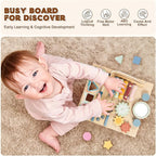 LOL-FUN Wooden Baby Walker with Detachable Busy Board, Push Walker for Baby with Adjustable Speed Wheels, Activity Learning Walker for Boys Girls 6-12 Months