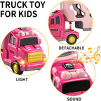 TEMI Girls Toddler Truck Toys for 3 4 5 6 Year Old, 5-in-1 Friction Powered Vehicle Car Set for Toddlers 3-6, Carrier Toys for Kids 3-5, Christmas Birthday Gifts for Boys Age 3-9